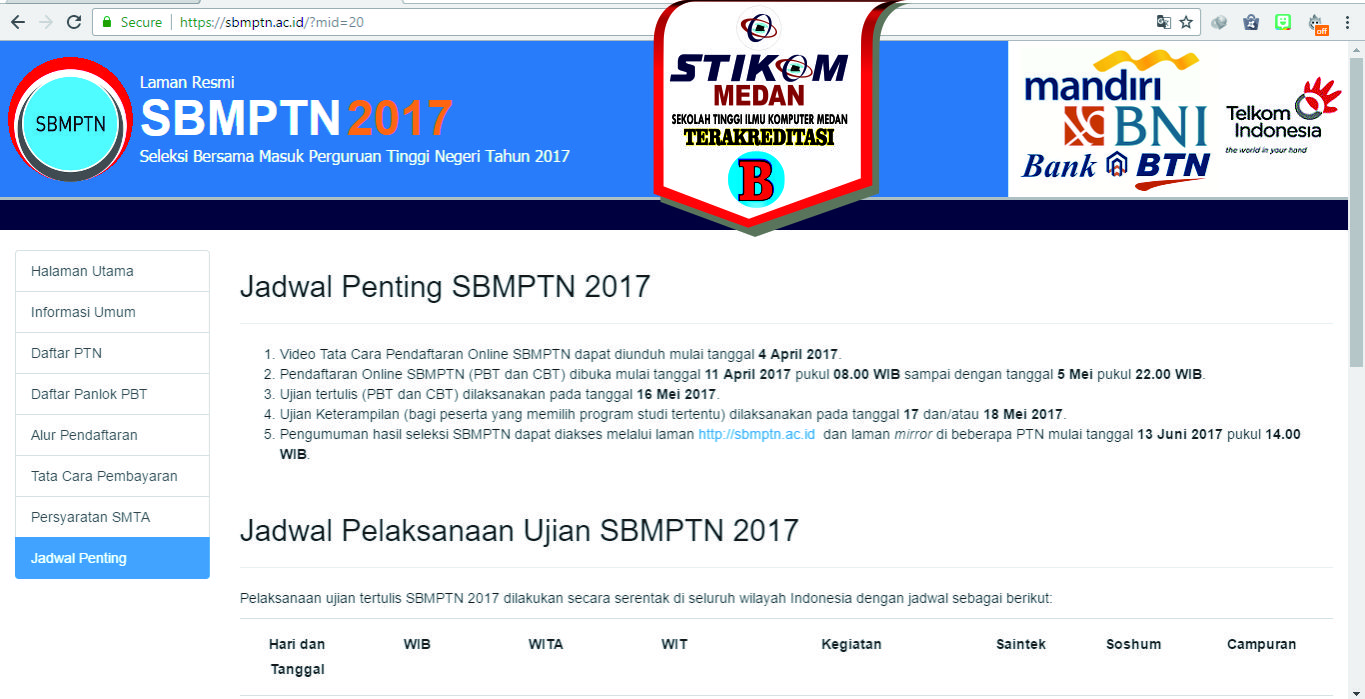 Jadwal Penting SBMPTN 2017