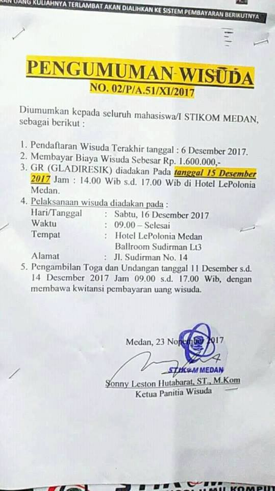 Pengumuman Wisuda 2017